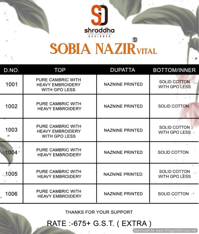 Sobia Nazir Vital By Sharadhha Designer Churidar Salwar Kameez Catalogue