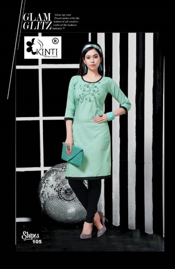 Strips By 	Kinti Cotton Casual Wear Kurtis Catalogue