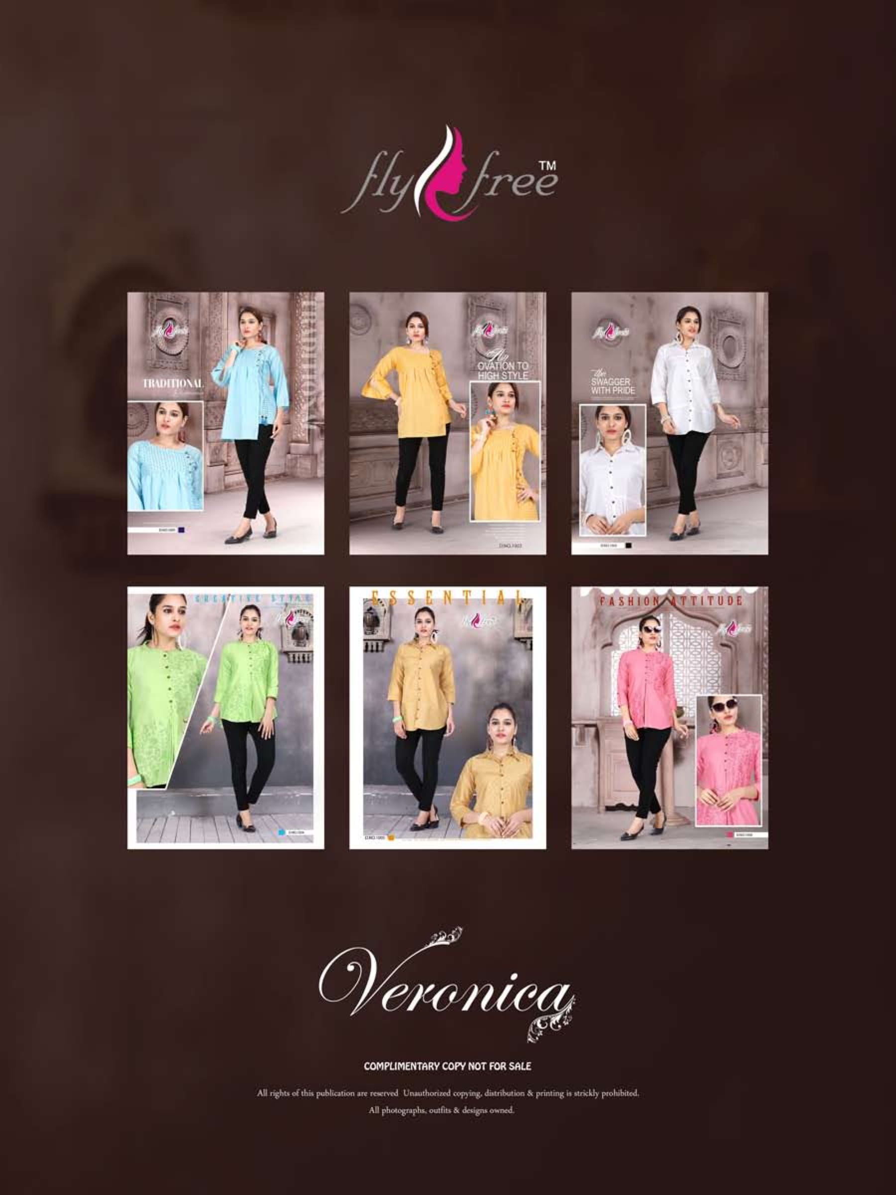 Veronica By Fly Free Embroidery Designer Printed Western Top Catalogue