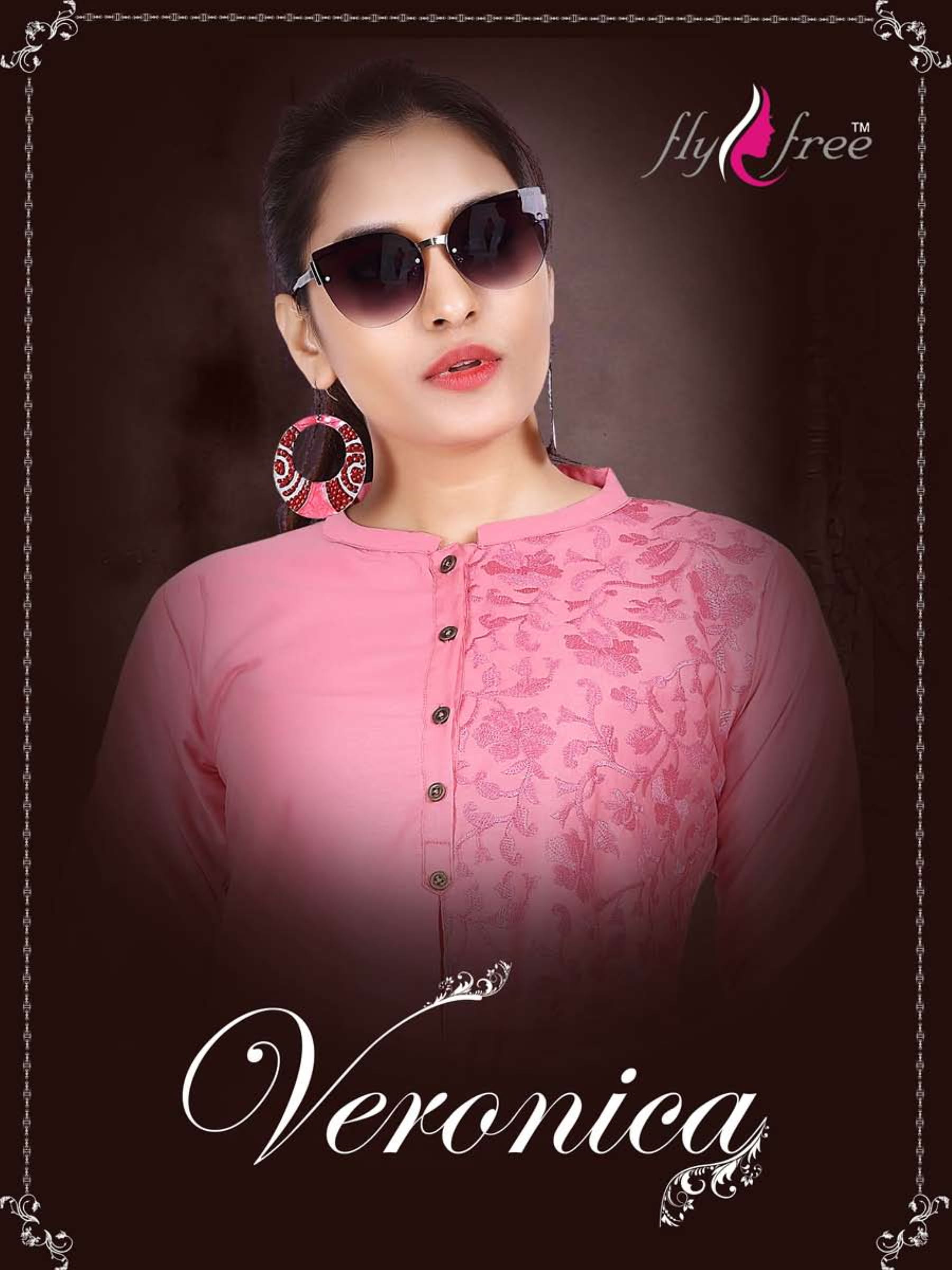 Veronica By Fly Free Embroidery Designer Printed Western Top Catalogue