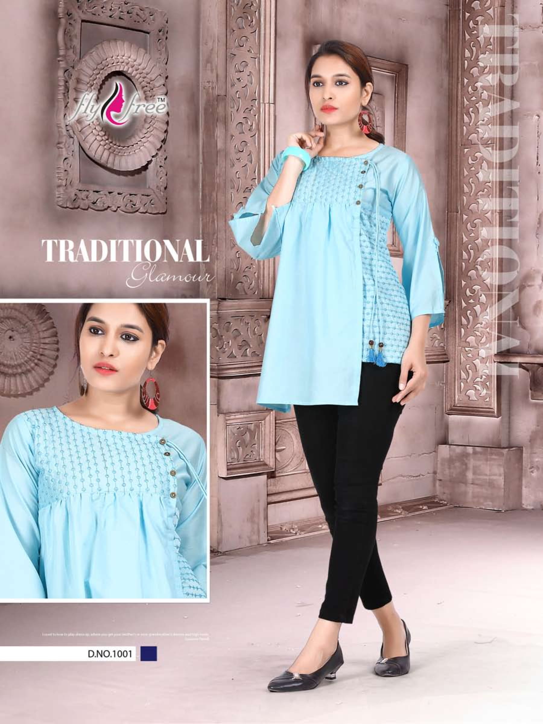 Veronica By Fly Free Embroidery Designer Printed Western Top Catalogue