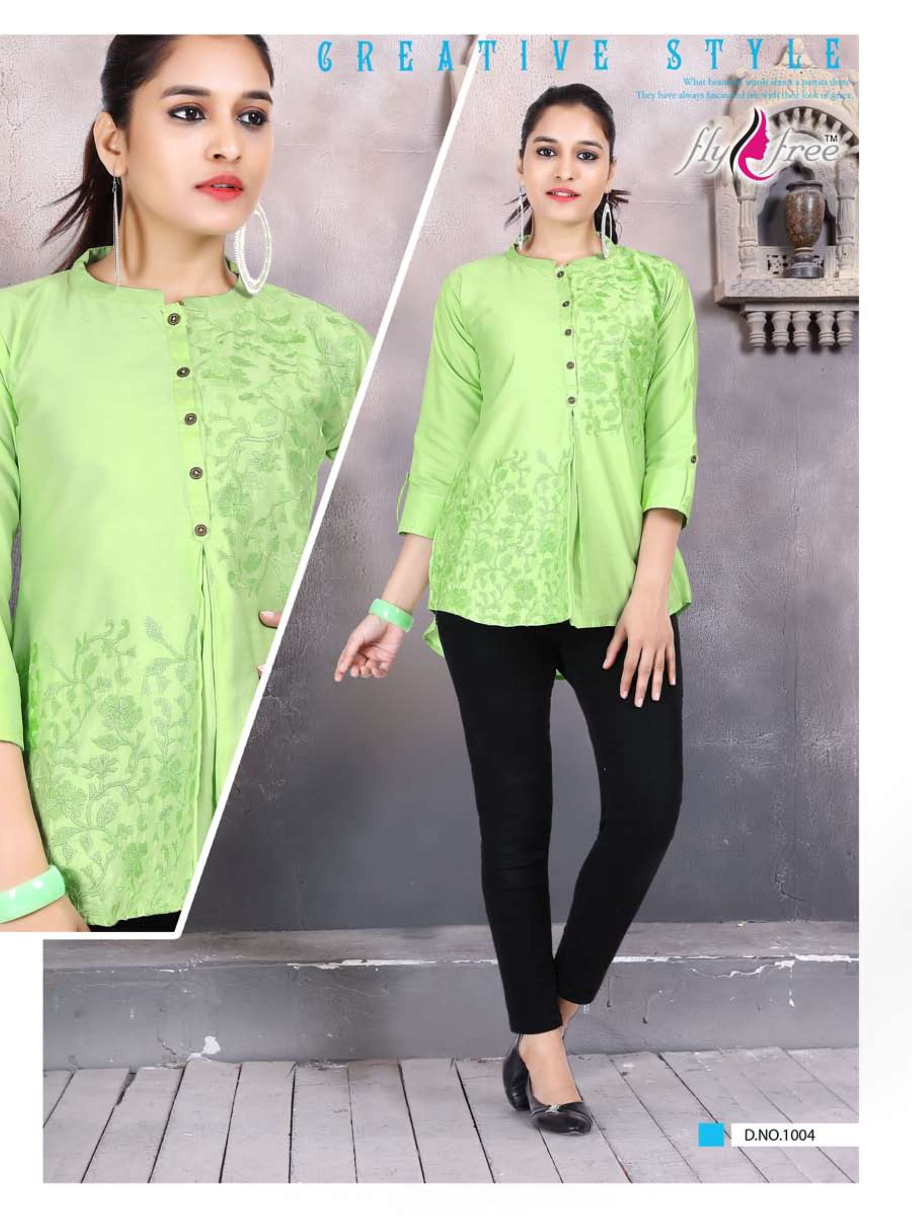 Veronica By Fly Free Embroidery Designer Printed Western Top Catalogue