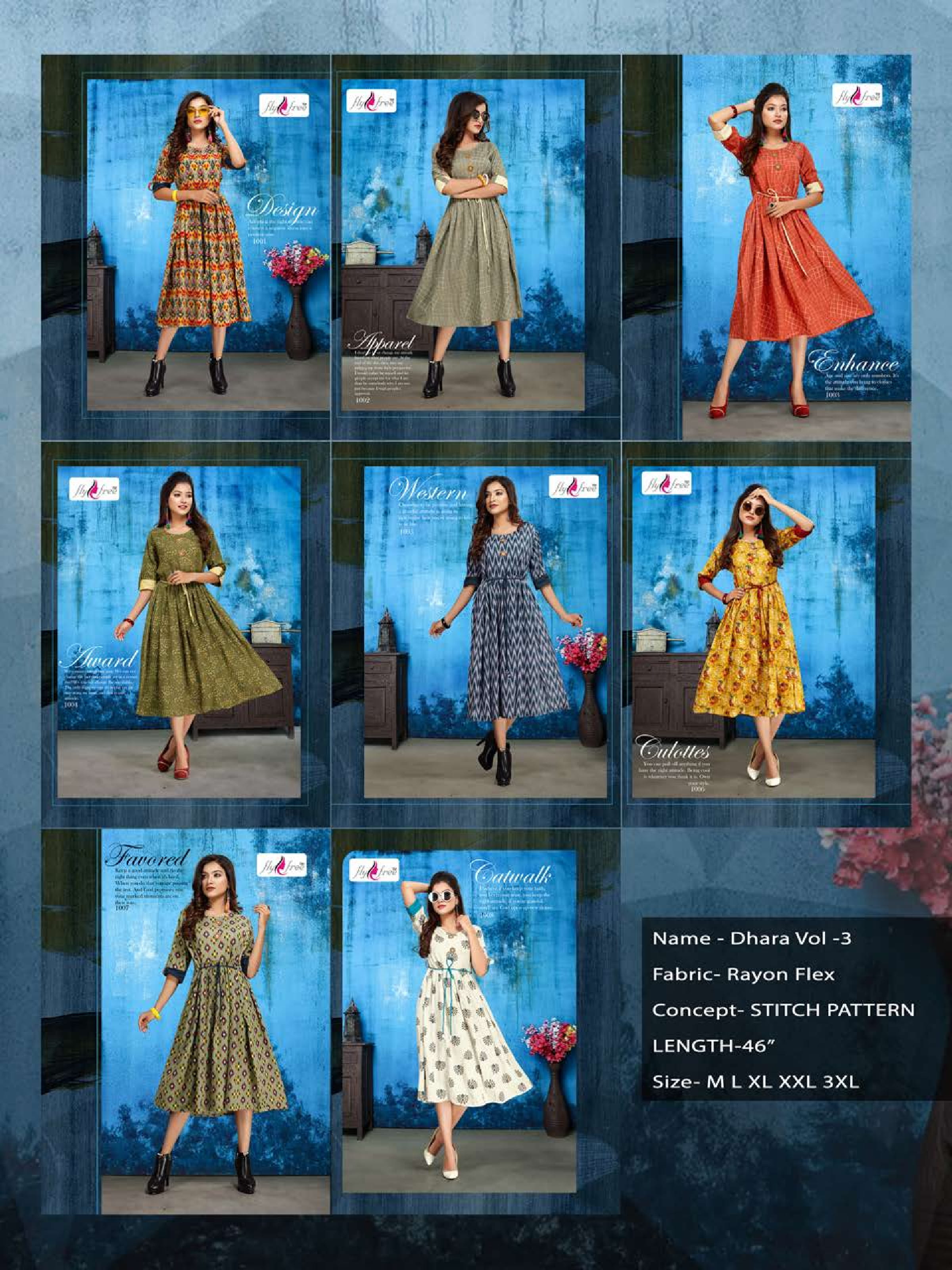Dhara Vol 3 By Fly Free Heavy Printed Rayon Flex Kurtis Catalogue.