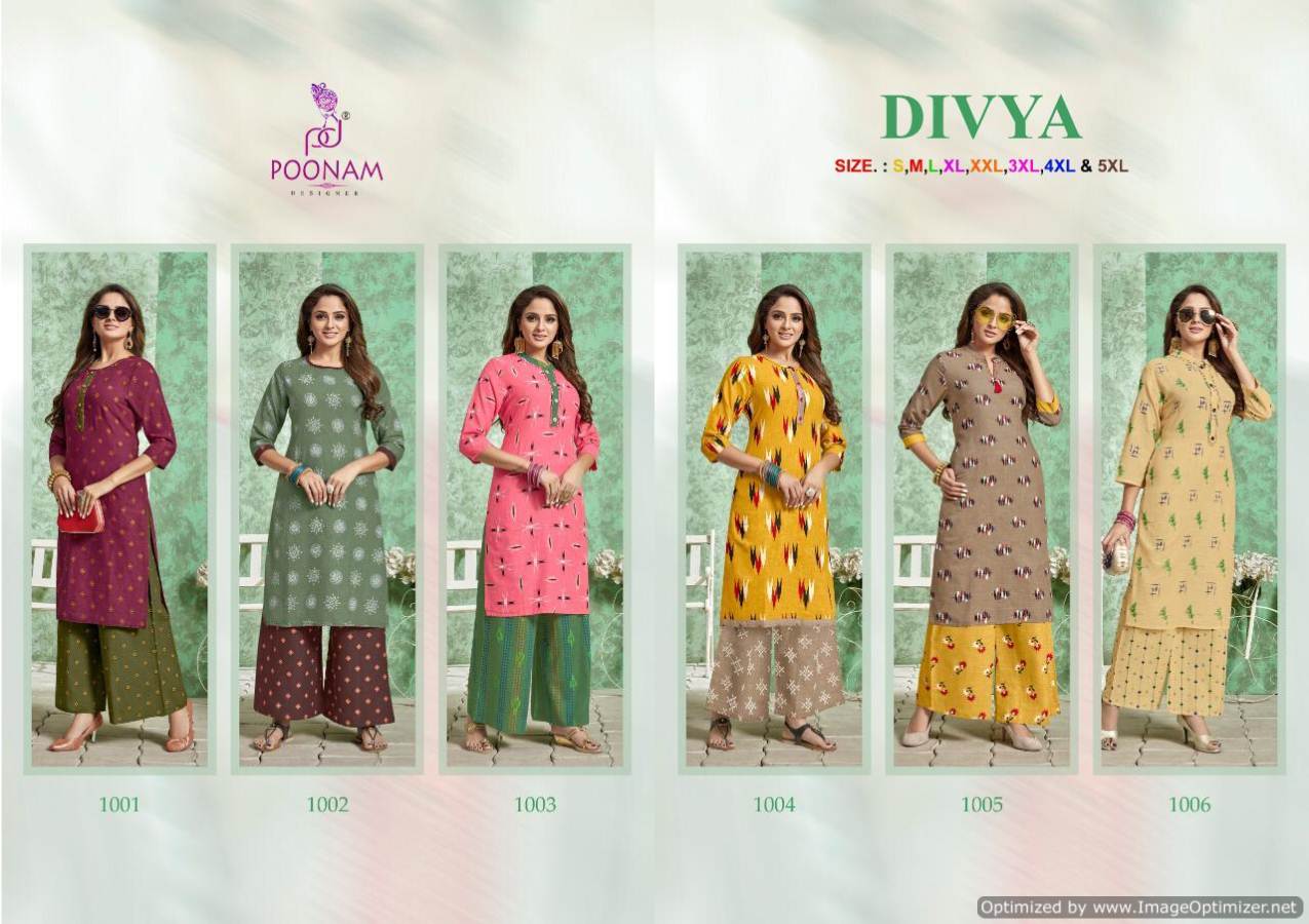Divya By Poonam Pure Cotton Printed Kurti With Palazoo Collection