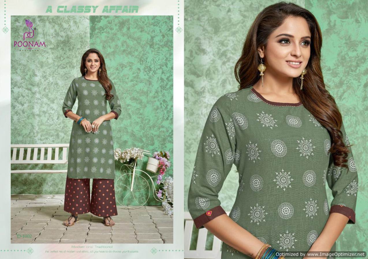 Divya By Poonam Pure Cotton Printed Kurti With Palazoo Collection
