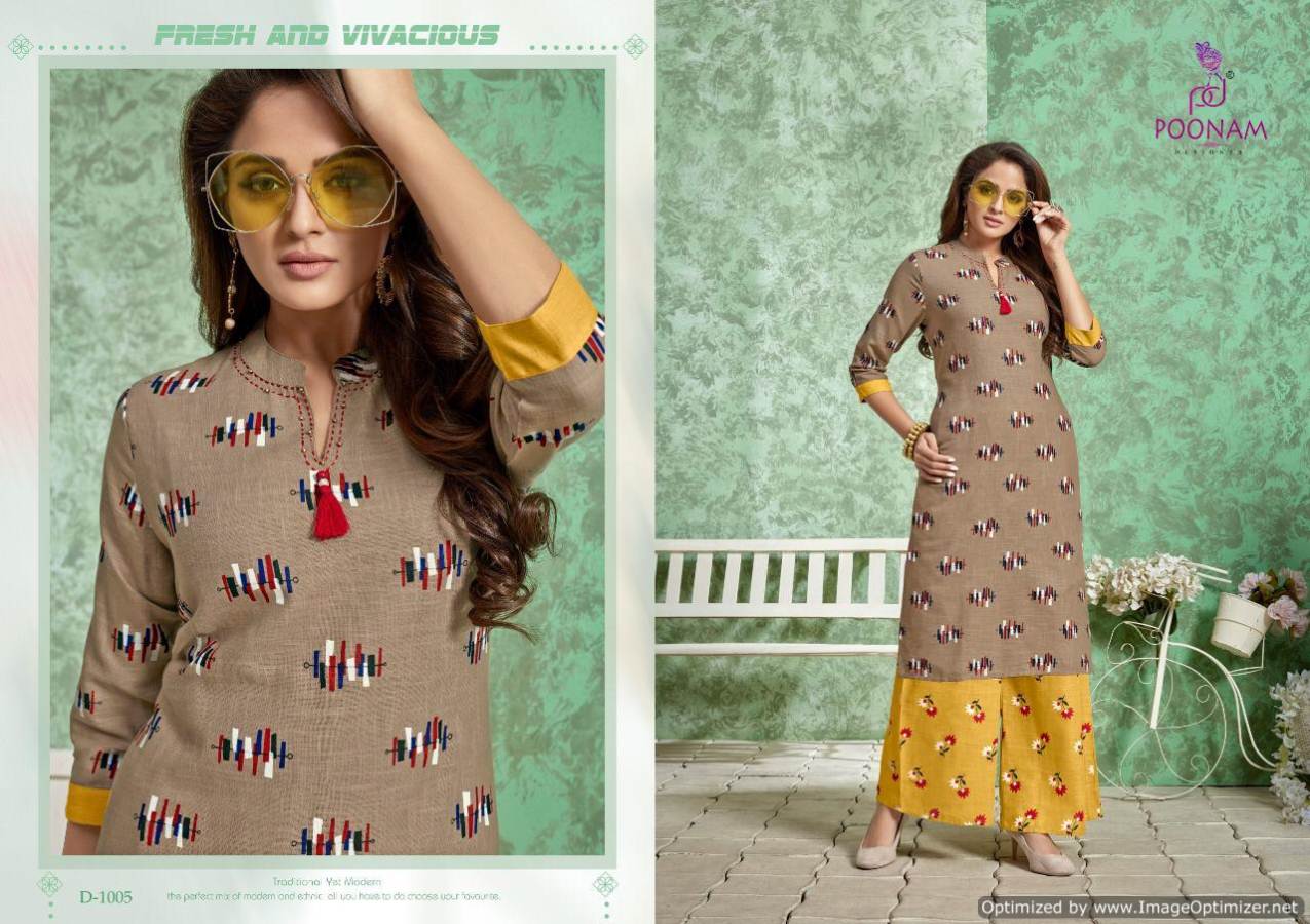 Divya By Poonam Pure Cotton Printed Kurti With Palazoo Collection