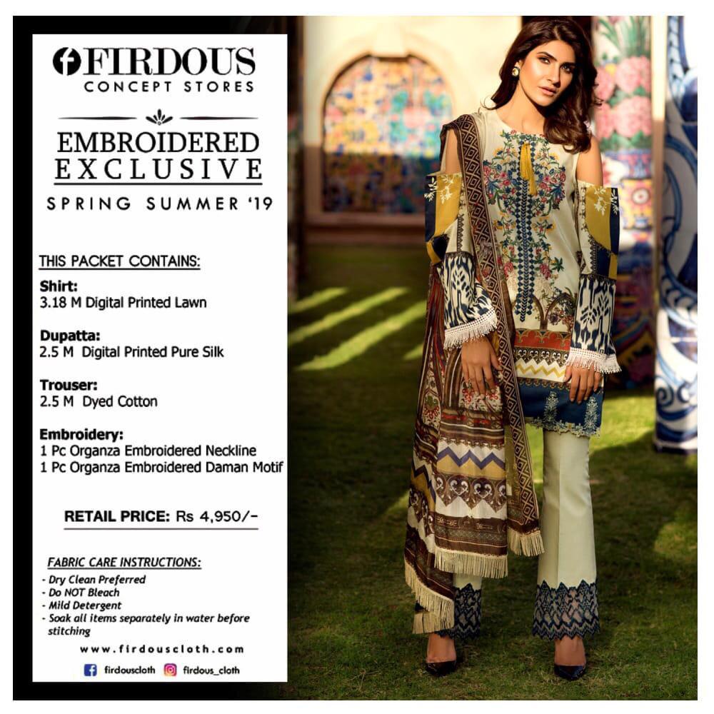 Firdous Embroidered Designer Karachi Dress Material Collection