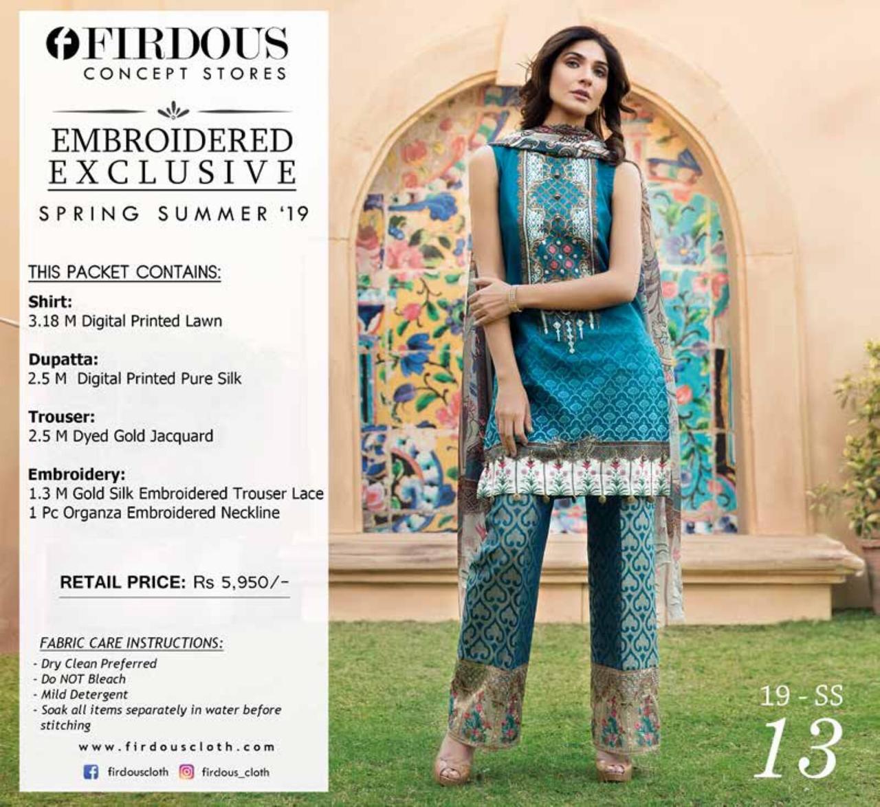 Firdous Embroidered Designer Karachi Dress Material Collection