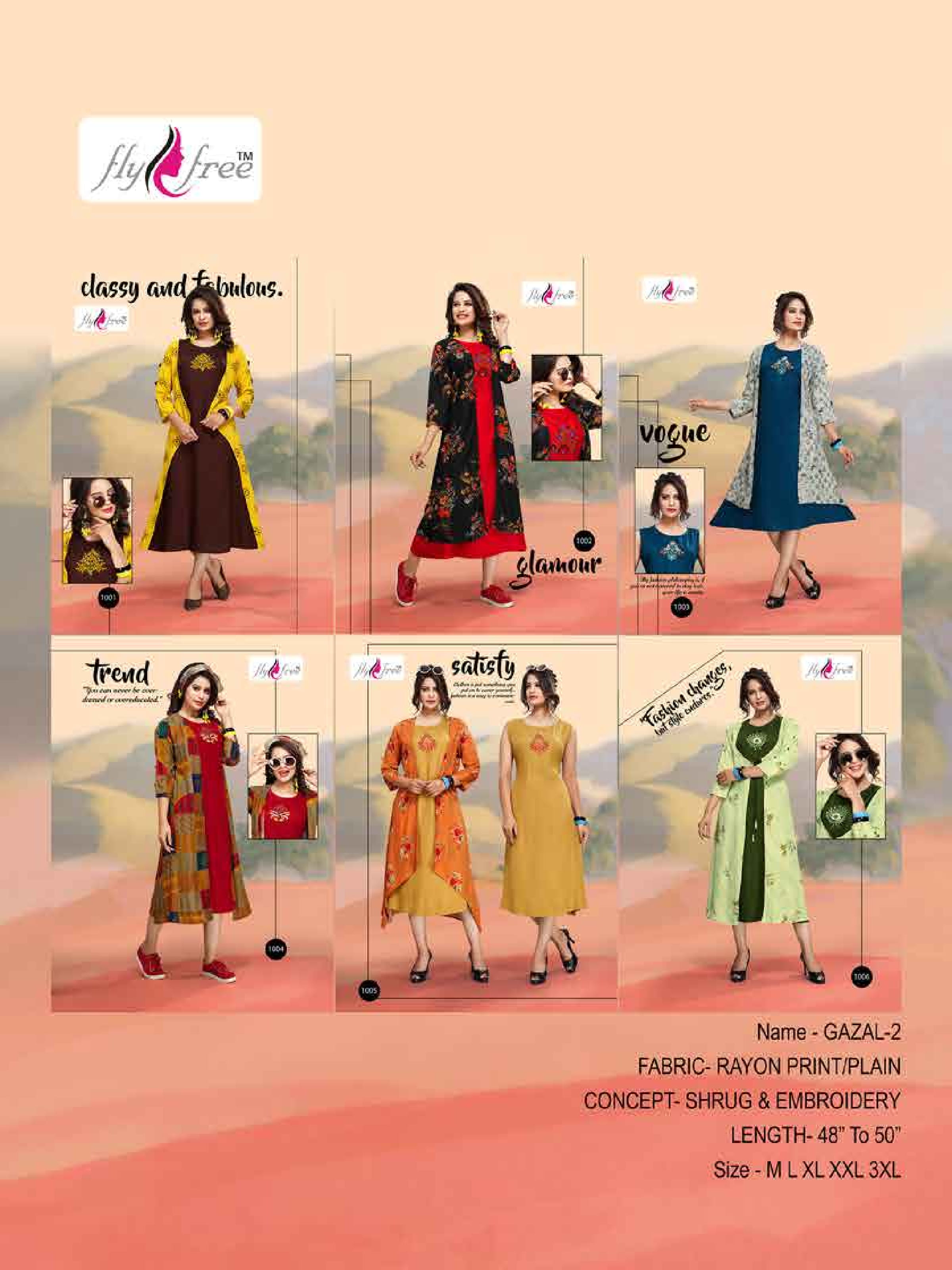 Gazal Vol 2 By Fly Free Designer Kurtis With Shrug Collection