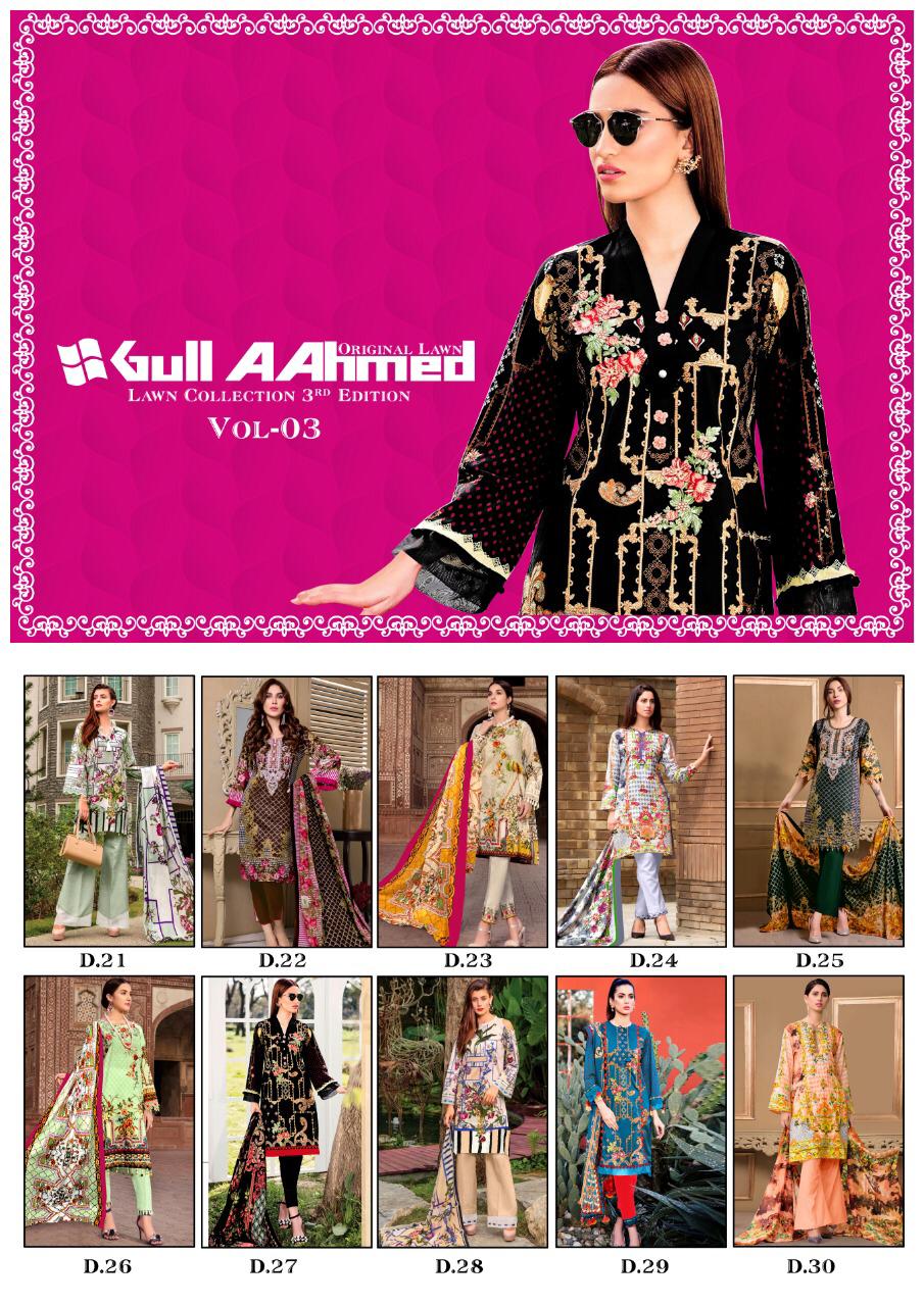 Gul Ahmed Vol 3  Pure Lawn Karachi Dress Material Collection