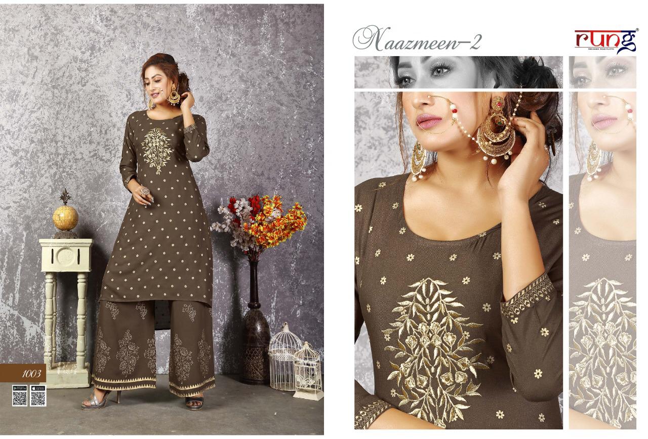 Naazmeen Vol 2 By Rung Rayon Kurti With Plazzo Collection
