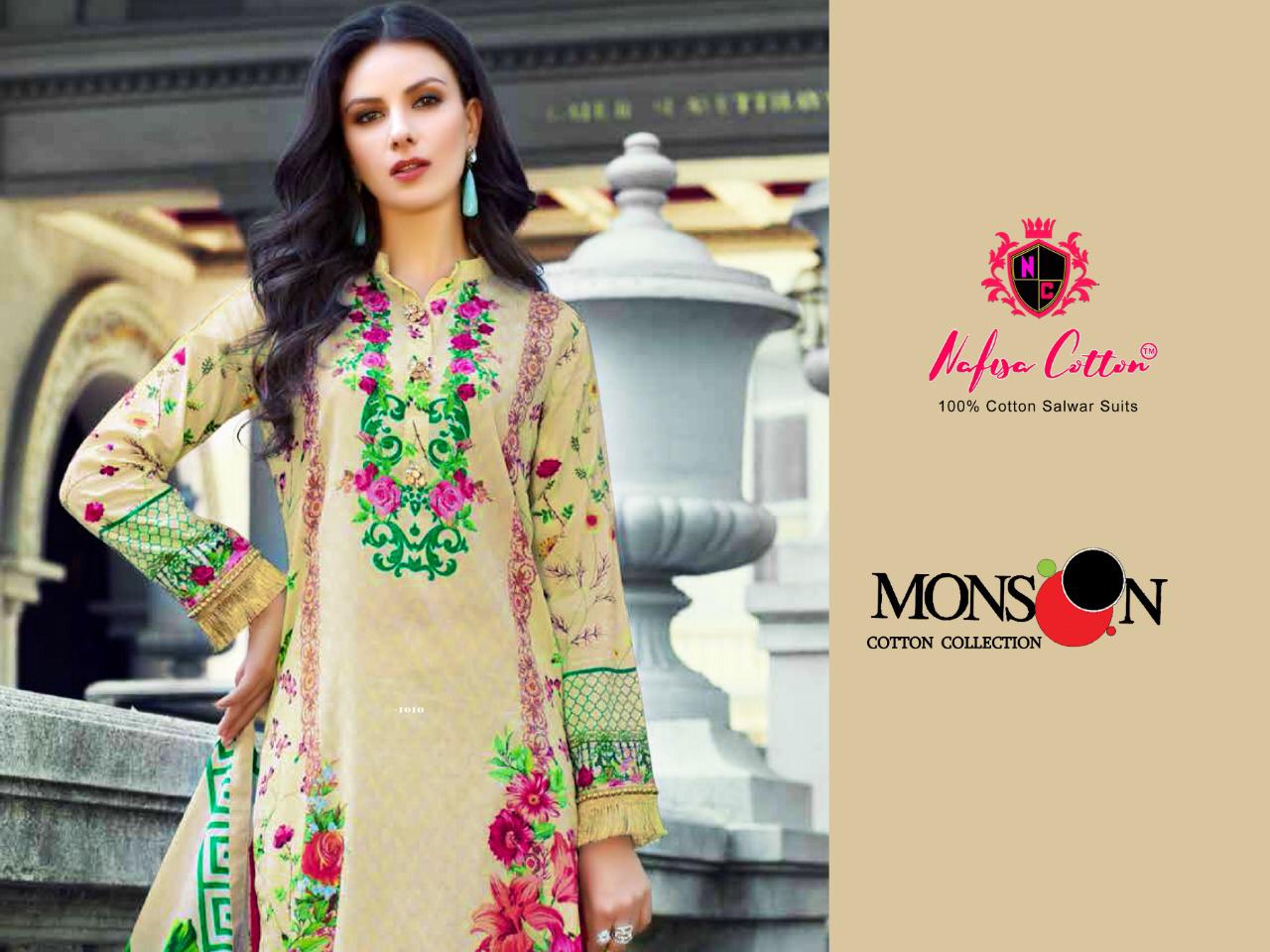 Monsoon Karachi Vol 2 By Nafisa Printed Cotton Dress Material.