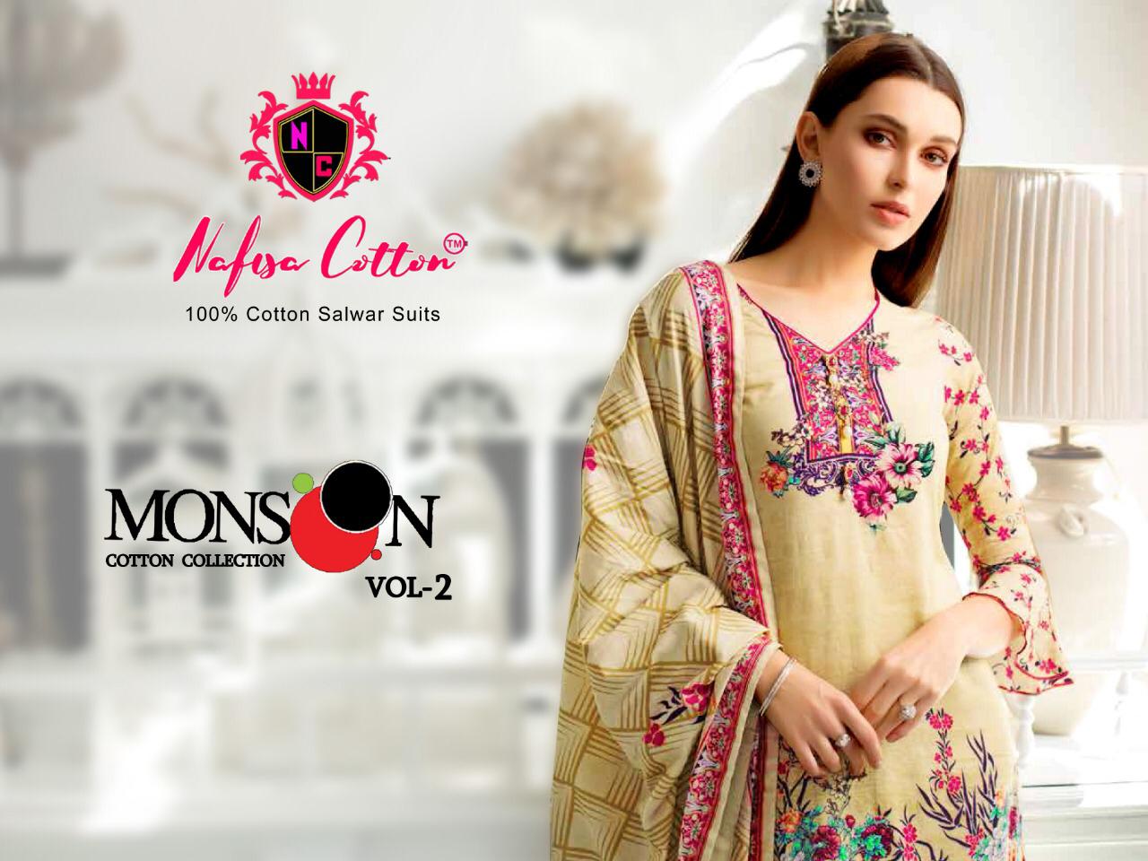 Monsoon Karachi Vol 2 By Nafisa Printed Cotton Dress Material.