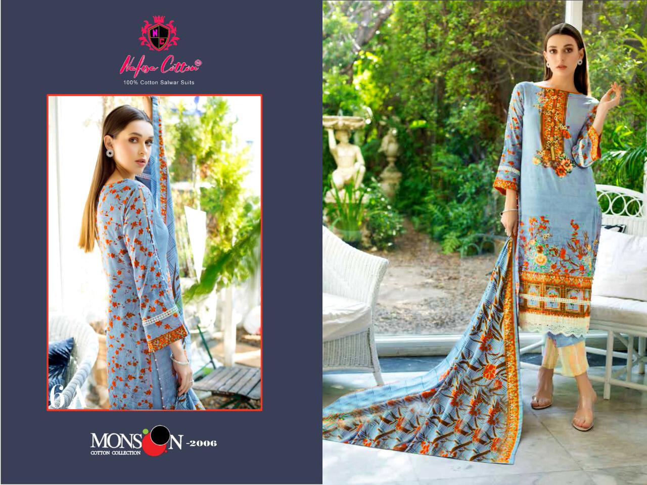Monsoon Karachi Vol 2 By Nafisa Printed Cotton Dress Material.