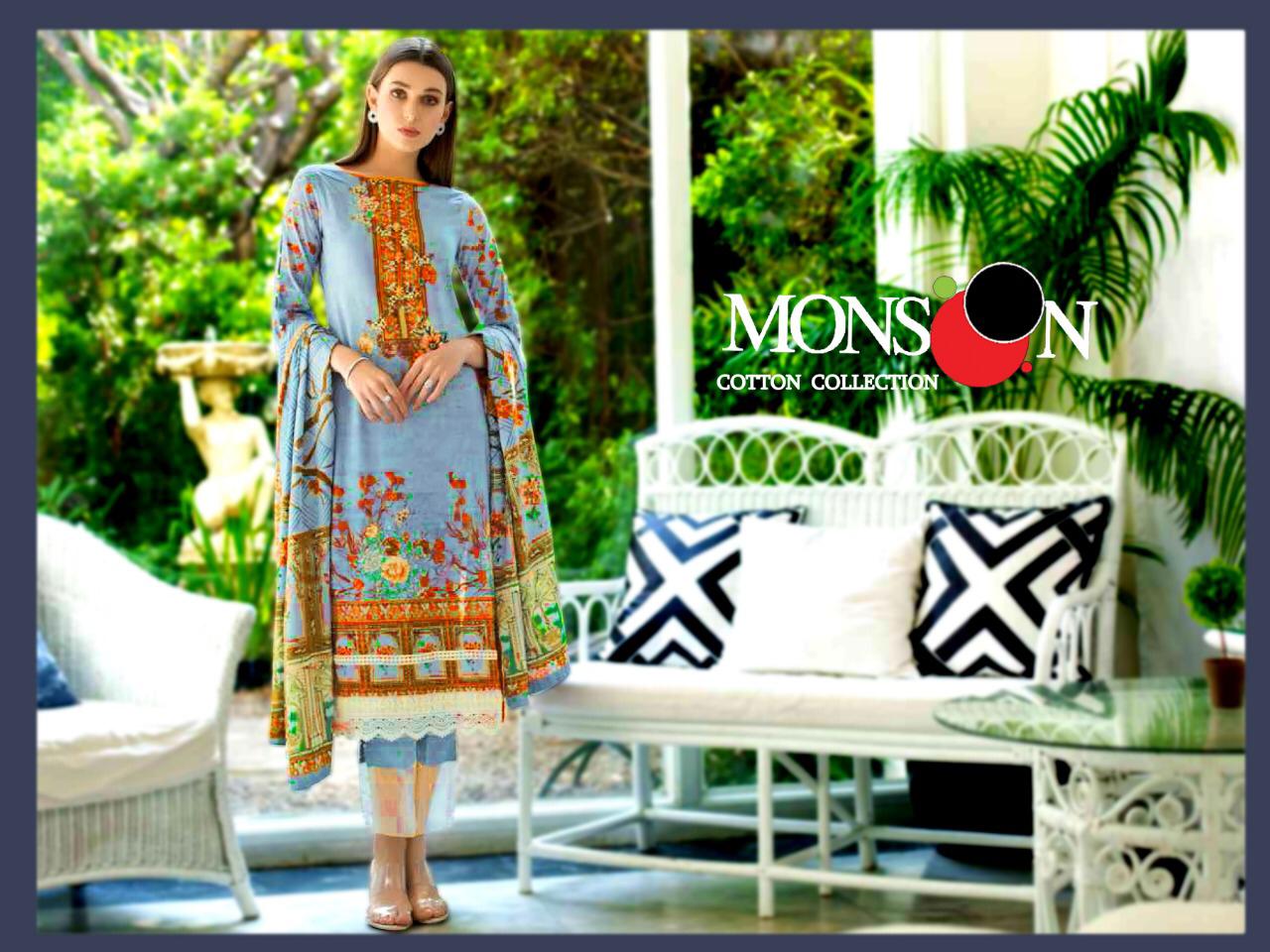 Monsoon Karachi Vol 2 By Nafisa Printed Cotton Dress Material.