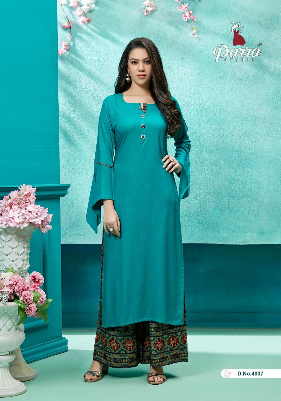 Zurri Vol 4 By Parra Rayon Kurti With Plazzo Catalogue