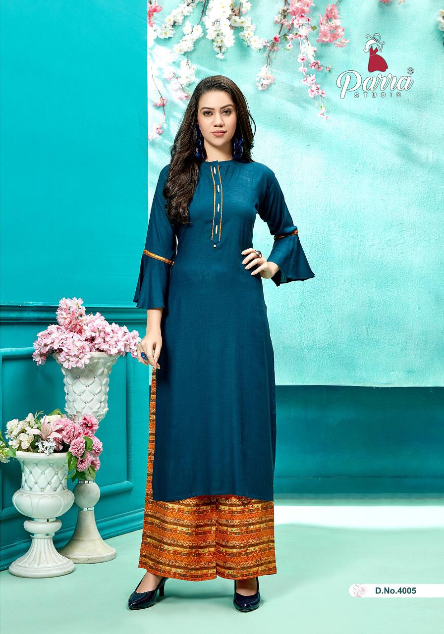 Zurri Vol 4 By Parra Rayon Kurti With Plazzo Catalogue