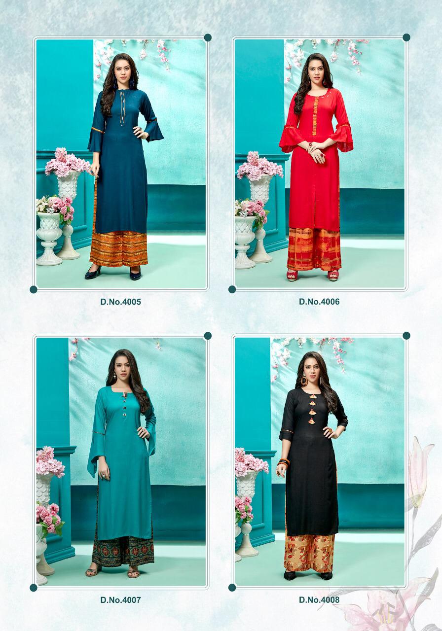 Zurri Vol 4 By Parra Rayon Kurti With Plazzo Catalogue