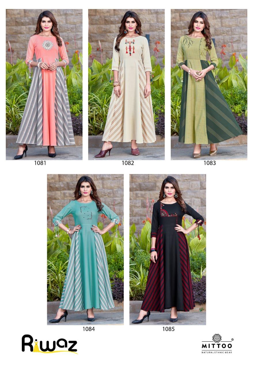 Riwaz By Mittoo Rayon Flax  Long Kurtis Collection
