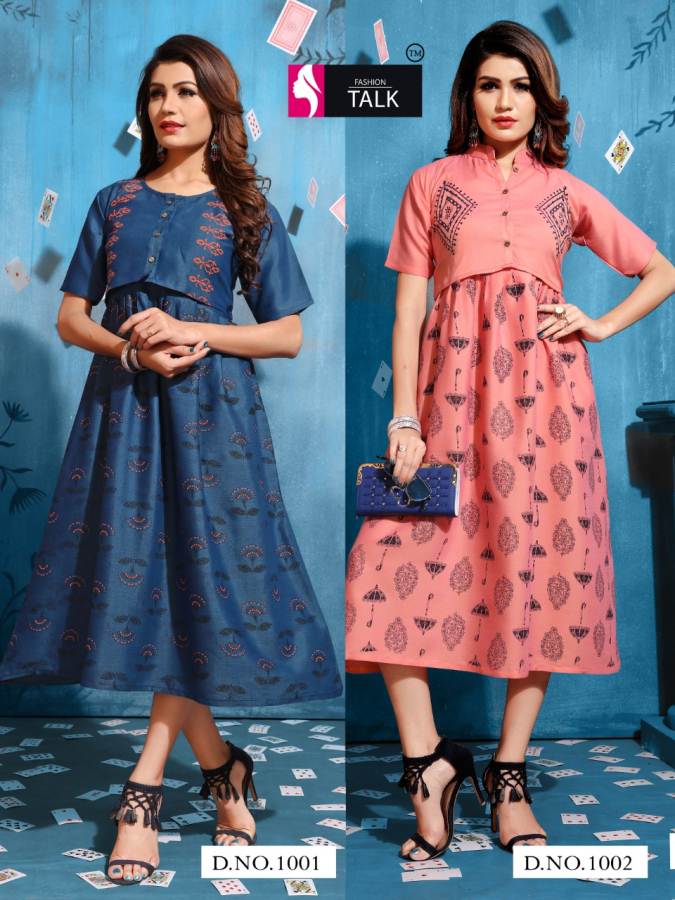 Tucute By Fashion Talk Heavy Rayon Jacket Style Western Kurti Catalogue