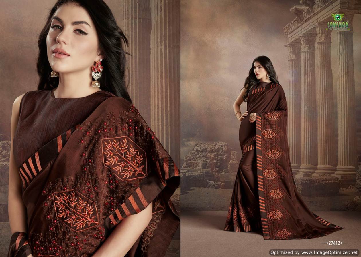 Check Mate By Sanskar Designer Chiffon Wedding Saree Catalogue