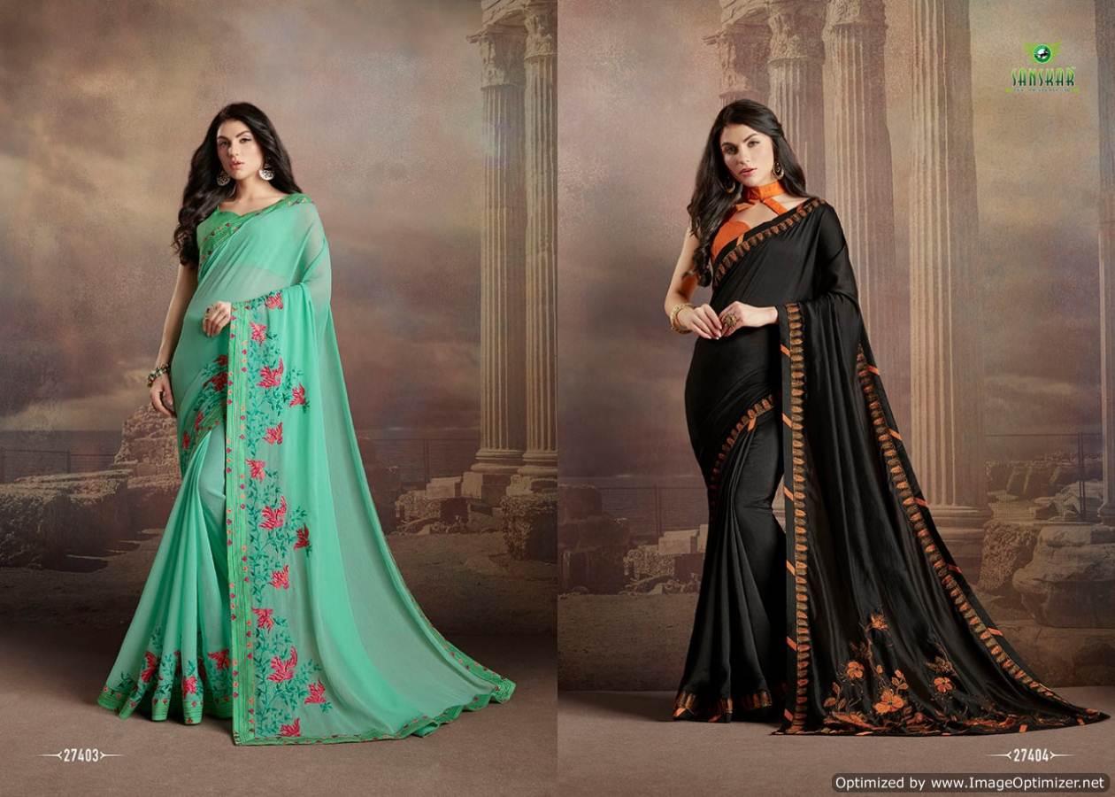 Check Mate By Sanskar Designer Chiffon Wedding Saree Catalogue