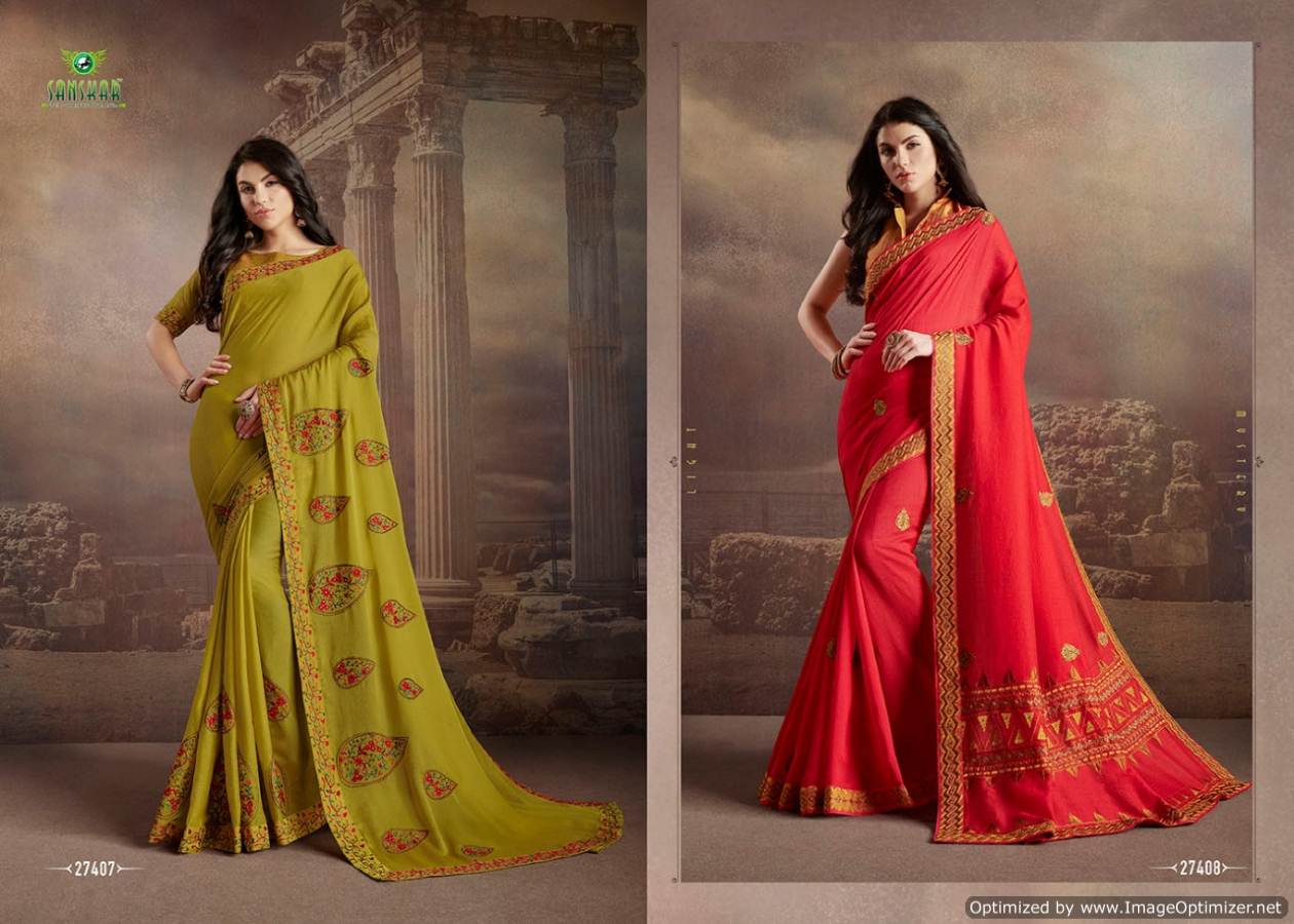 Check Mate By Sanskar Designer Chiffon Wedding Saree Catalogue