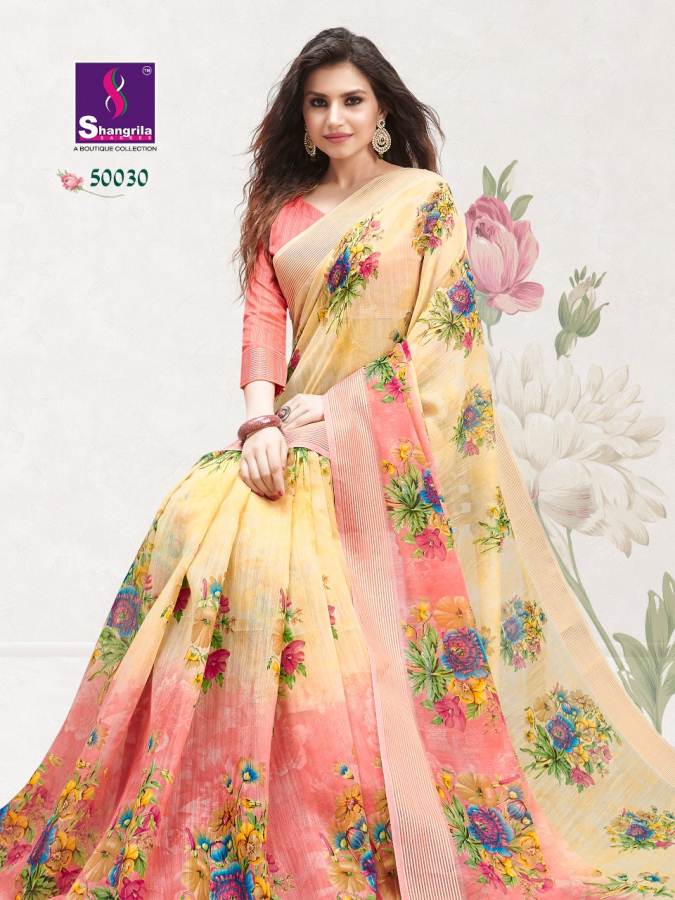 Jaipuri Linen By Shangrila Designers Line Cotton Sarees Catalogue