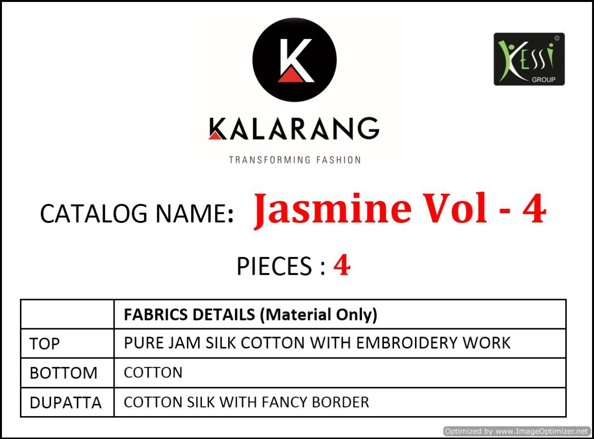 Jasmine Vol 4 By Kalarang Pure Jam Silk Cotton Dress Material Collection