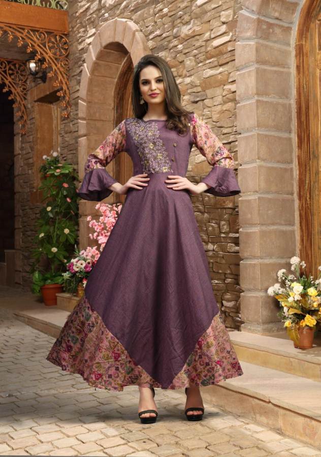 FASHION GALLERIA VOL. 4 - Rayon fabric print with stitching patterns long gown  style kurtis - Salwar Kameez Wholesaler | Kurtis Wholesaler | Sarees