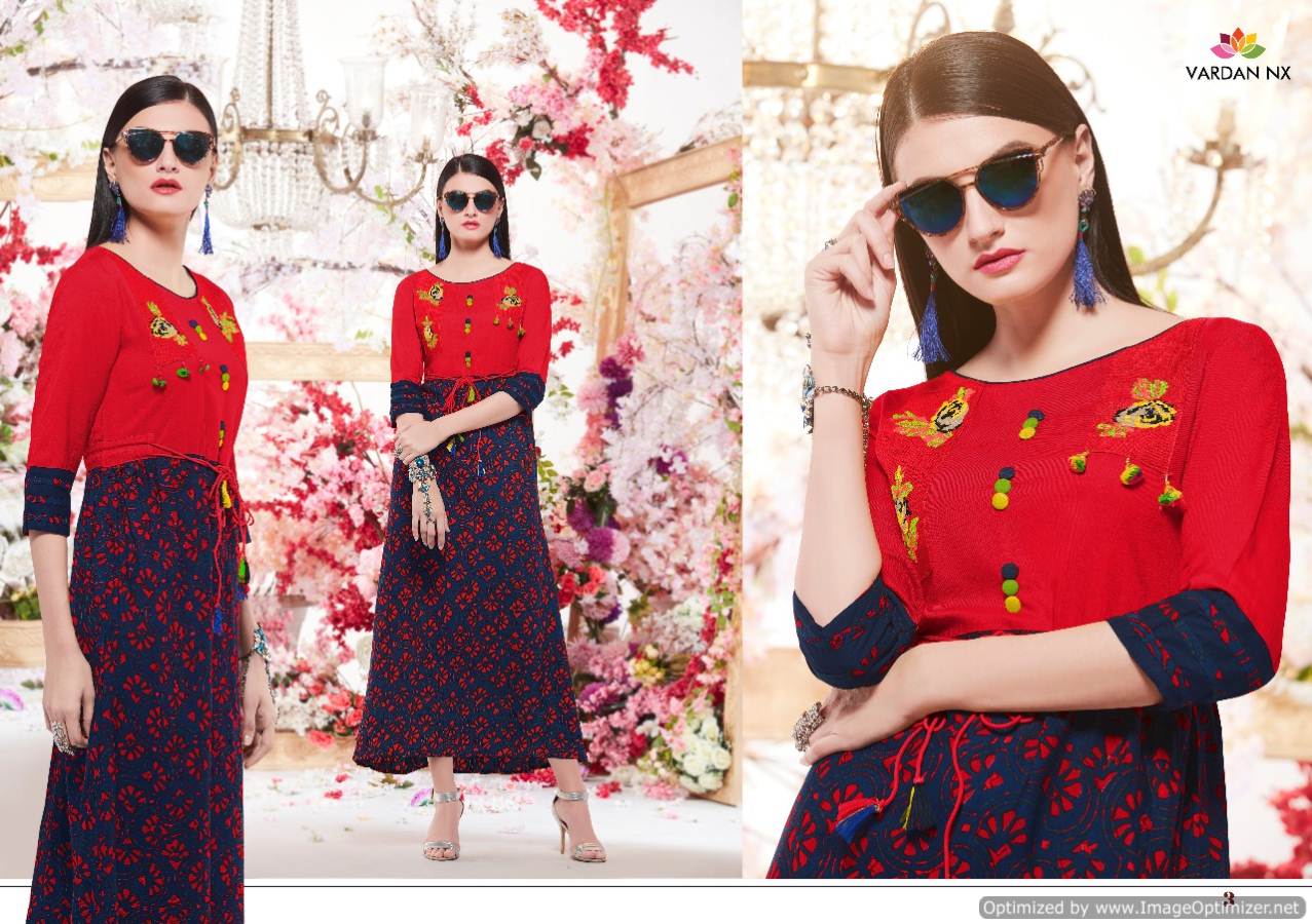 Nirvu Vol 1 By Vardan Designer Rayon Long Kurtis Collection