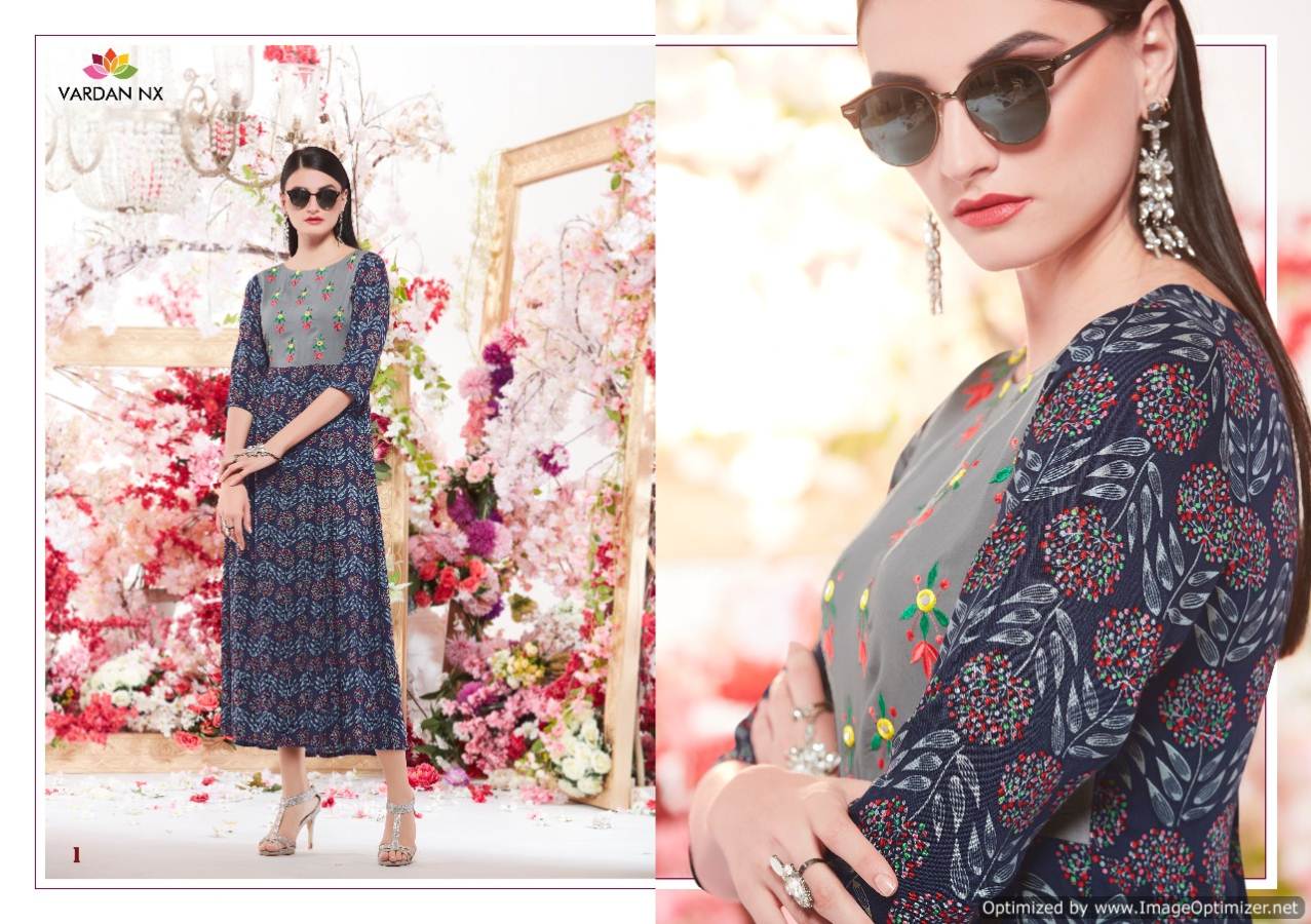 Nirvu Vol 1 By Vardan Designer Rayon Long Kurtis Collection