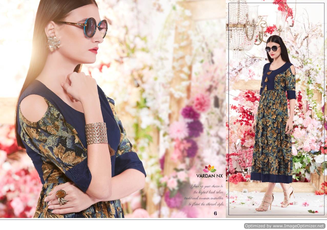 Nirvu Vol 1 By Vardan Designer Rayon Long Kurtis Collection