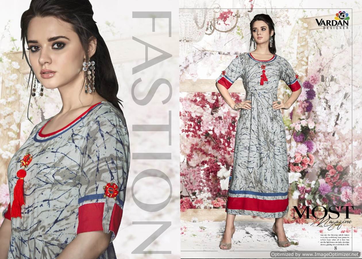 Nirvu Vol 1 By Vardan Designer Rayon Long Kurtis Collection