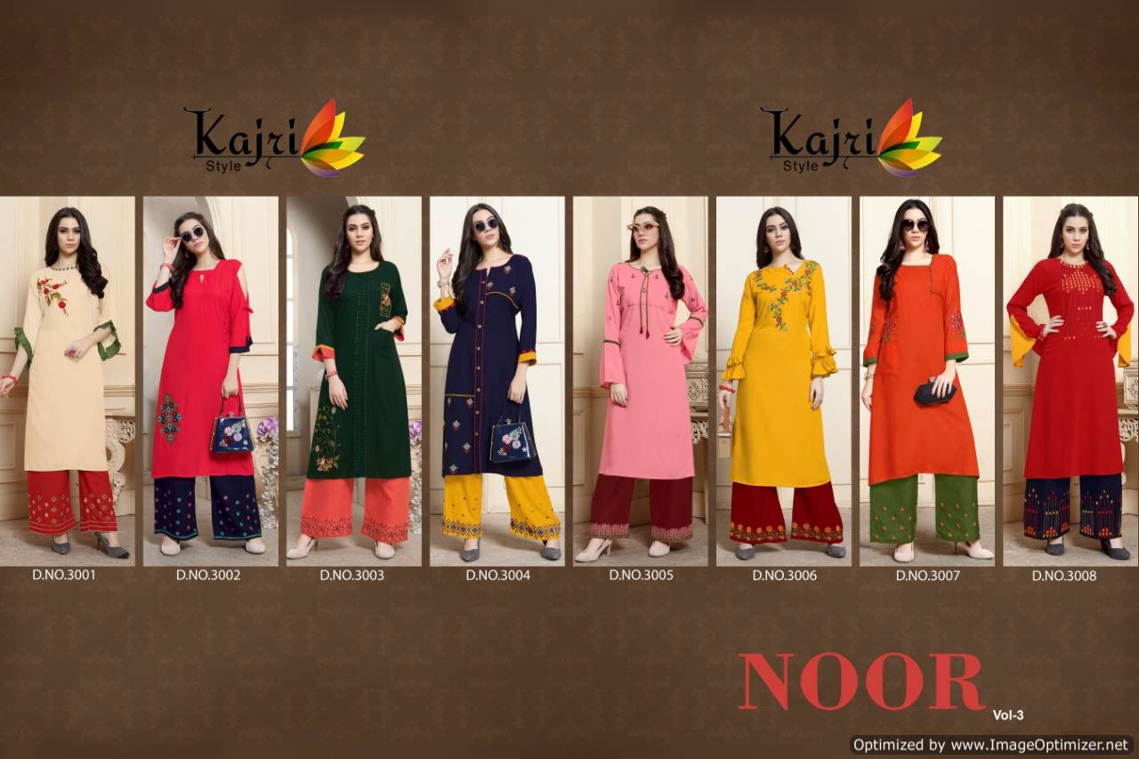 Noor Vol 3 By Kajri  Heavy Rayon State  Kurti With Plazoo Collection