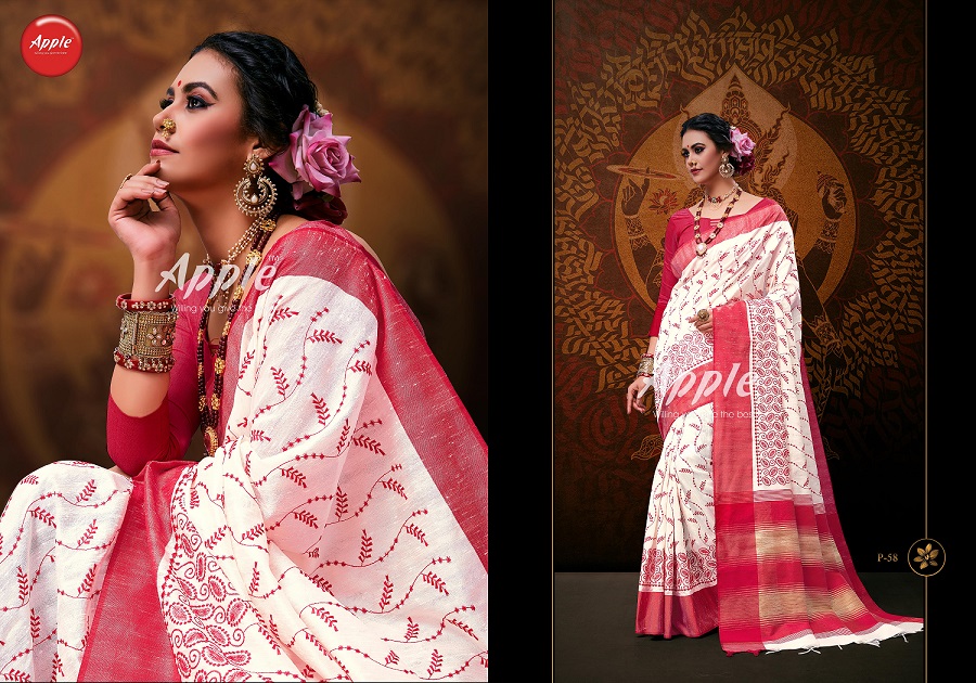 Pooja By Apple Designer Linen Saree Catalogue