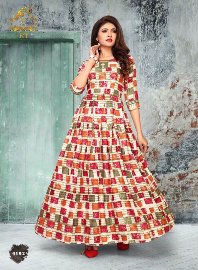 Shiny By Rt Capsule Foil Printed Long Round Kurtis Collection