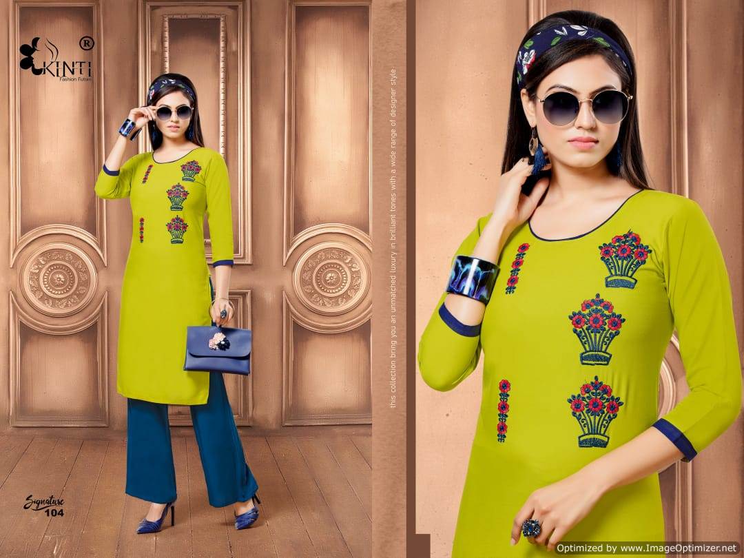 Signature By Kinti Rayon Straight Kurti Plazzo Collection