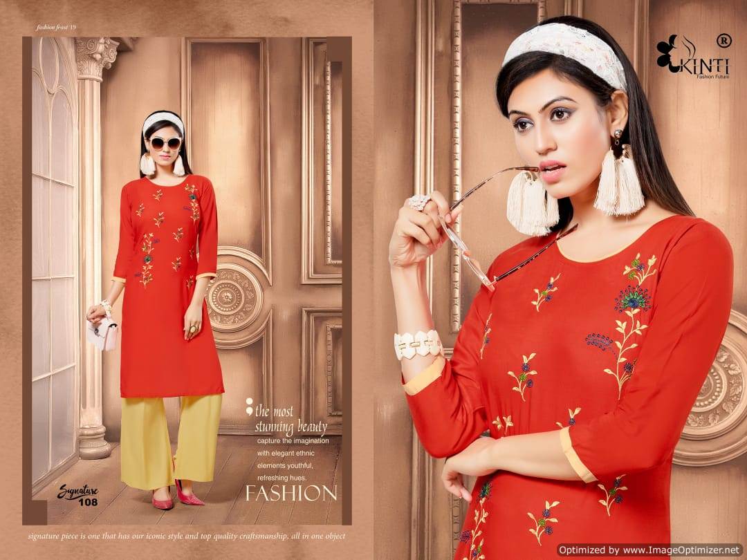 Signature By Kinti Rayon Straight Kurti Plazzo Collection