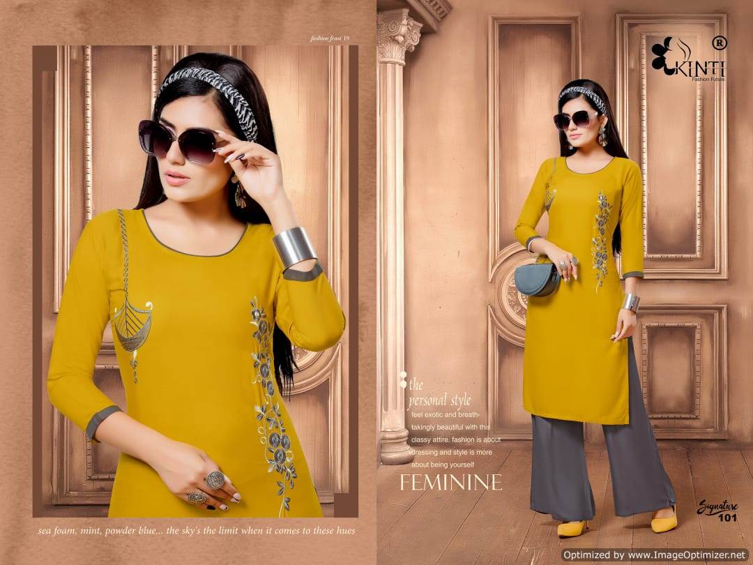 Signature By Kinti Rayon Straight Kurti Plazzo Collection