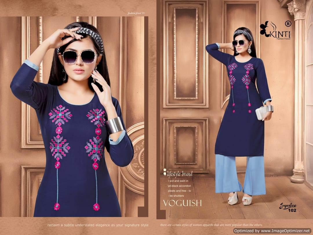 Signature By Kinti Rayon Straight Kurti Plazzo Collection