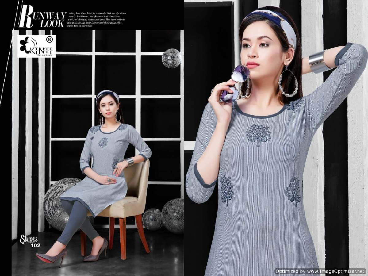 Strips By 	Kinti Cotton Casual Wear Kurtis Catalogue