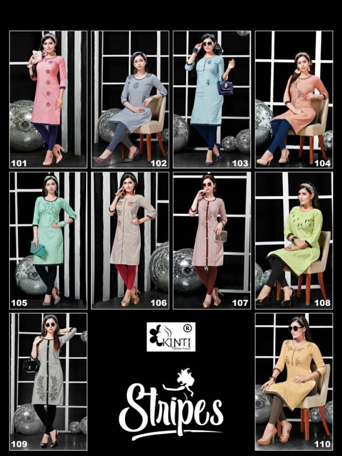 Strips By 	Kinti Cotton Casual Wear Kurtis Catalogue