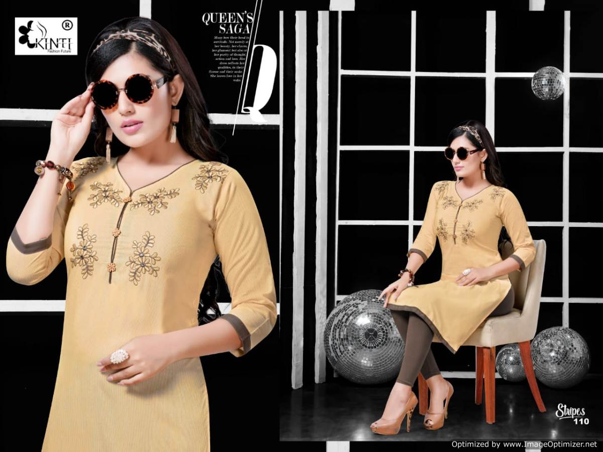 Strips By 	Kinti Cotton Casual Wear Kurtis Catalogue