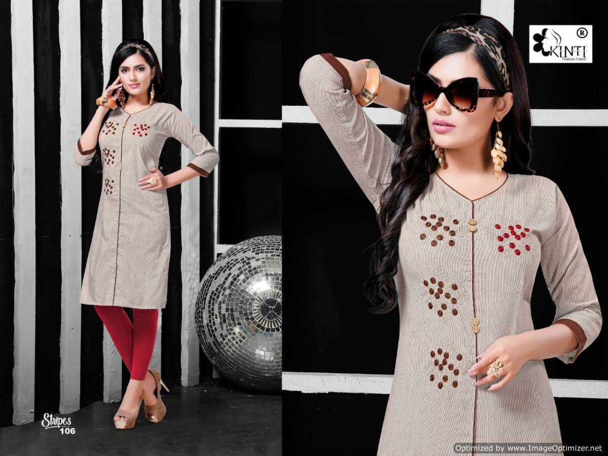 Strips By 	Kinti Cotton Casual Wear Kurtis Catalogue