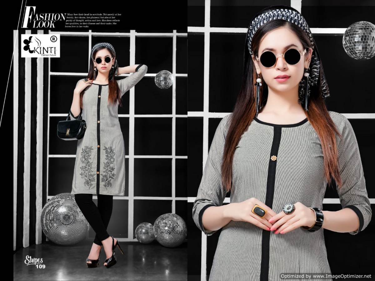 Strips By 	Kinti Cotton Casual Wear Kurtis Catalogue