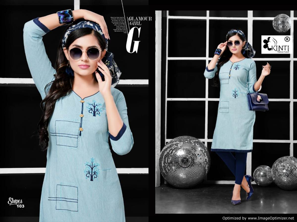 Strips By 	Kinti Cotton Casual Wear Kurtis Catalogue