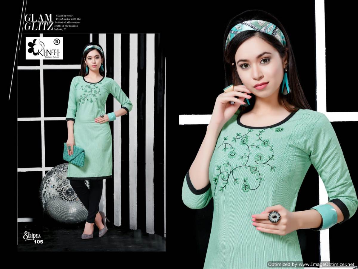 Strips By 	Kinti Cotton Casual Wear Kurtis Catalogue