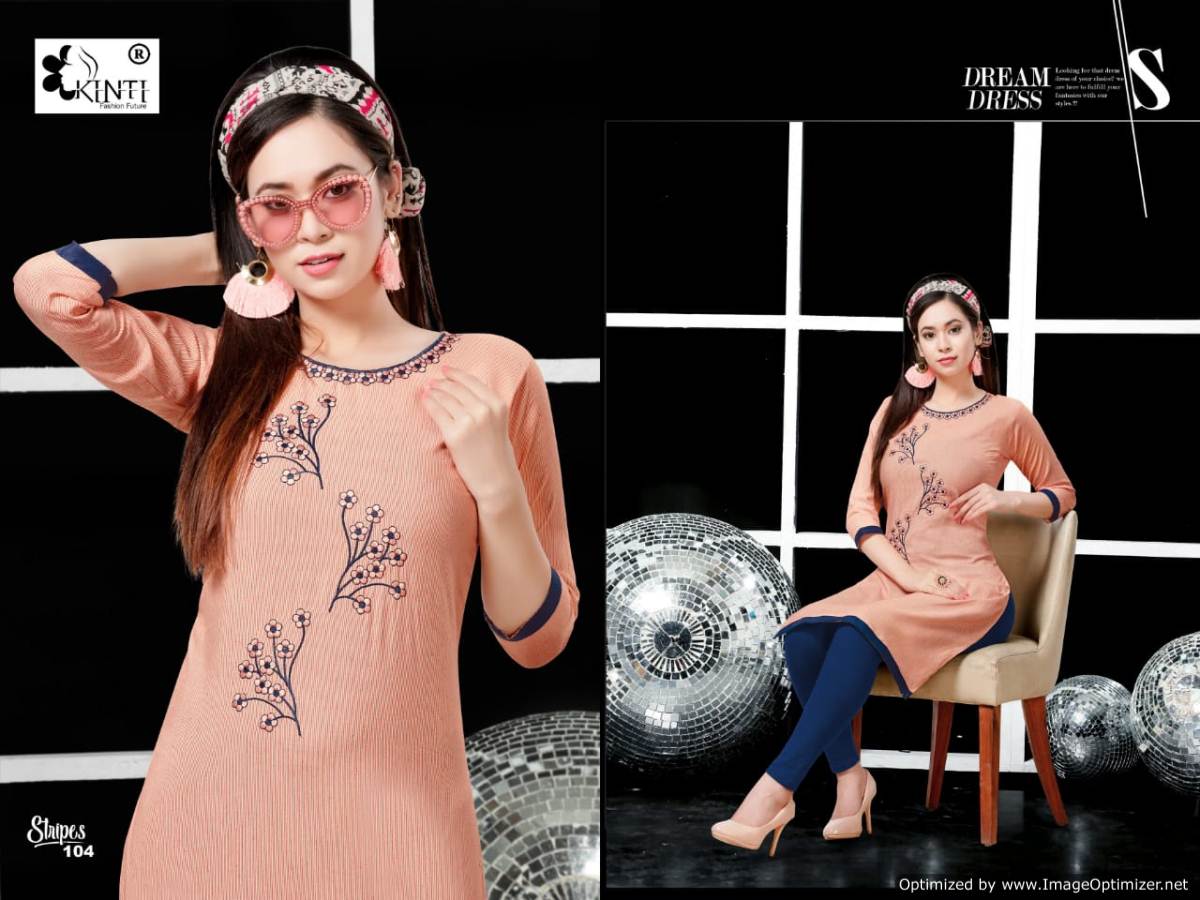 Strips By 	Kinti Cotton Casual Wear Kurtis Catalogue