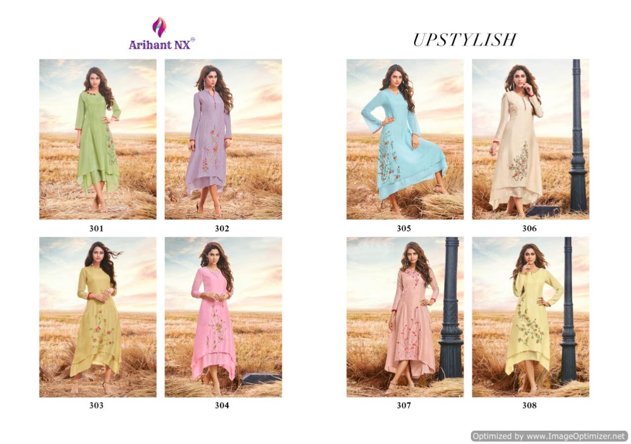 Arihant Present Upstylish Pure Viscose Muslin Silk Designer Kurtis Catalogue